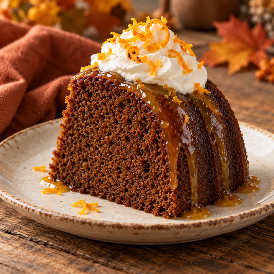 Perfectly spongey bundt-style Date Cake  with pour over buttery glaze & orange-infused whipped cream tamfooderie.com