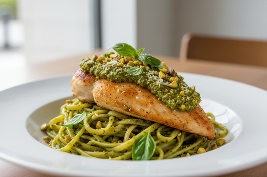 Pistachio Chicken on Linguine